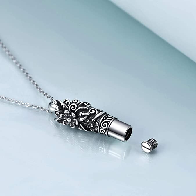 Sterling Silver Flower Sunflower Urn Necklace for Ashes
