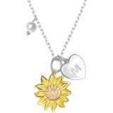 925 Sterling Silver Sunflower You Are My Sunshine Monogram Initial 26 Letter Pendant Custom A to Z Necklace