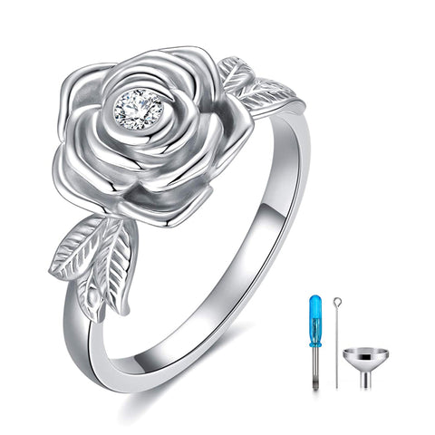 925 Sterling Silver Rose Flower Cremation Urn Ring Ashes Cremation Keepsake Ring Jewelry