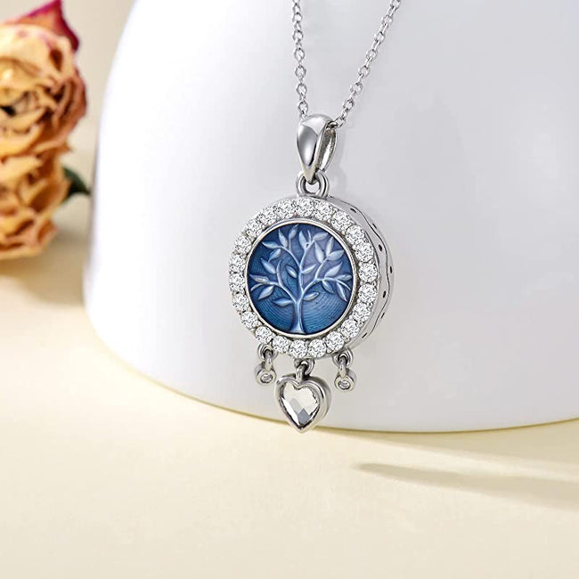 Tree of Life Urn Necklaces for Ashes for Women 925 Sterling Silver Dainty Blue Cremation Jewelry Memorial Keepsake Jewelry