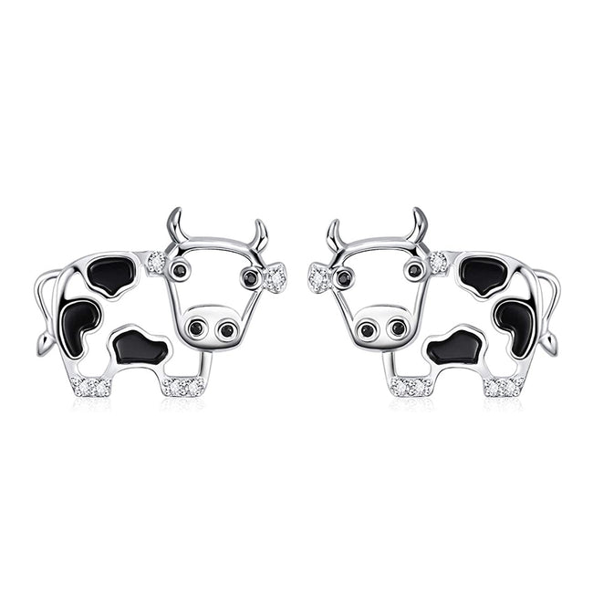 Cow Earrings 925 Sterling Silver Cow Drop/Stud Earrings for Women Cow Gifts for Birthday
