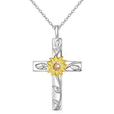 925 Sterling Silver Sunflower Cross Pendant Necklace, Faith Hope Love Jewelry for Women