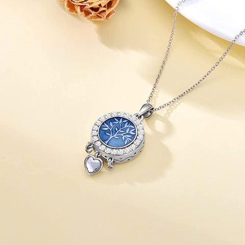 Tree of Life Urn Necklaces for Ashes for Women 925 Sterling Silver Dainty Blue Cremation Jewelry Memorial Keepsake Jewelry