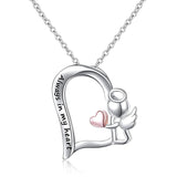 Angel Wing Necklace 925 Sterling Silver Always in My Heart Fairy Angel Wing Memorial Necklace for Women Girlfriend Daughter