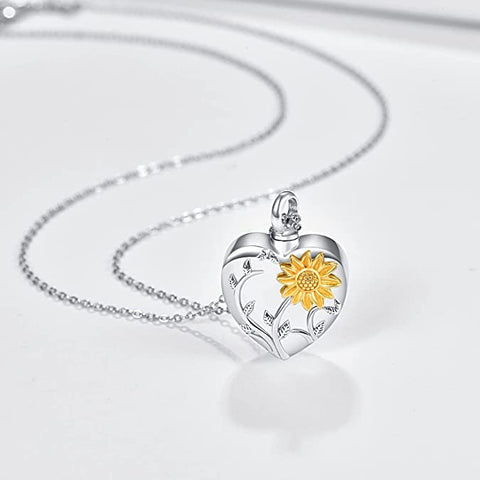 925 Sterling Silver Sunflower Urn Necklace for Ashes Cremation Jewelry for Ashes of Loved Ones Keepsake