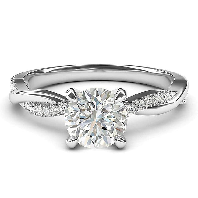 4-Prong Petite Twisted Vine Simulated 1.0 CT Zircon Engagement Ring Promise Bridal 925 Sterling Silver Ring