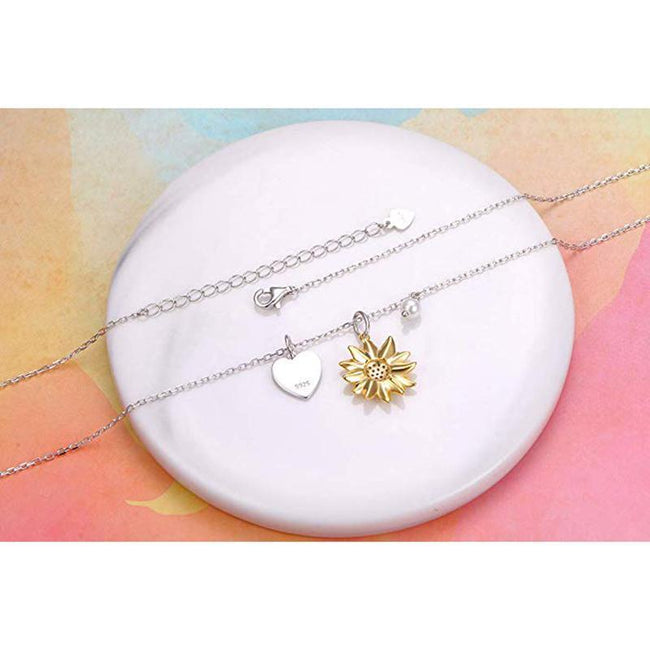 925 Sterling Silver Sunflower You Are My Sunshine Monogram Initial 26 Letter Pendant Custom A to Z Necklace