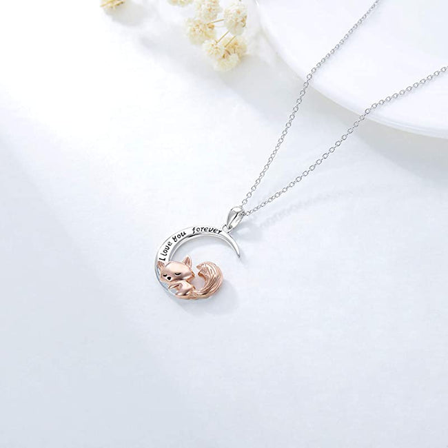 Fox Necklace Sterling Silver Cute Little Fox Heart Pendant Necklace Gifts for Girls Women Friends