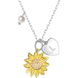 925 Sterling Silver Sunflower You Are My Sunshine Monogram Initial 26 Letter Pendant Custom A to Z Necklace