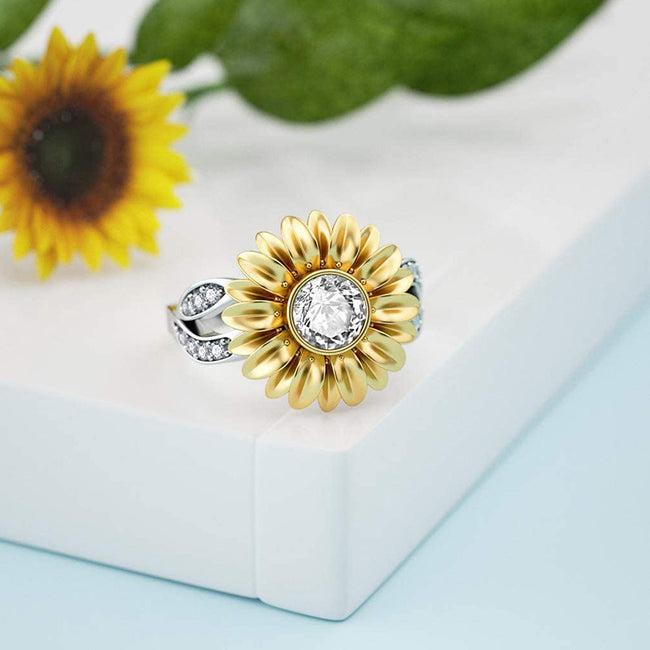 Sunflower Rings for Women Sterling Silver Cubic Zirconia Ring