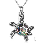 Sea Turtle Cremation Jewelry for Ashes Sterling Silver Urn Necklace Opal Abalone Shell Turtle Keepsake Memorial Necklace