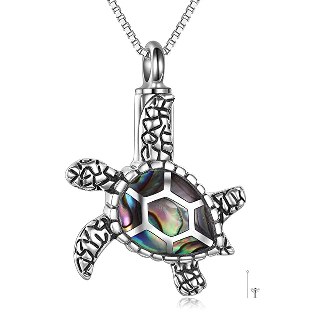 Sea Turtle Cremation Jewelry for Ashes Sterling Silver Urn Necklace Opal Abalone Shell Turtle Keepsake Memorial Necklace