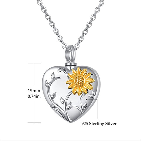 925 Sterling Silver Sunflower Urn Necklace for Ashes Cremation Jewelry for Ashes of Loved Ones Keepsake