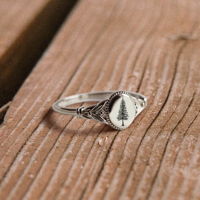 Sterling Silver Pine Tree Ring Tree Ring Conifer Ring Forest Ring
