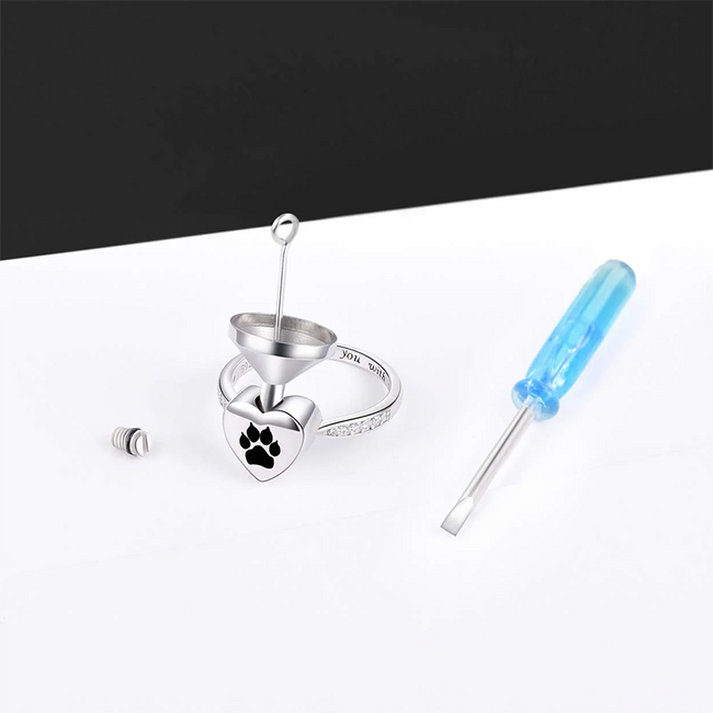 925 Sterling Silver Paw Print Urn for Ashes I Carry You with me Cremation Jewelry Dog Cat Claw Urn Finger Ring for Pet Lovers