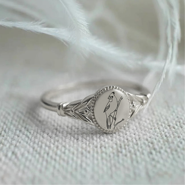 Sterling Silver Cardinal Ring Bird Signet Ring