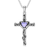 Birthstone Cross Necklaces for Women Sterling Silver I Love You Heart Cross Pendant Necklace