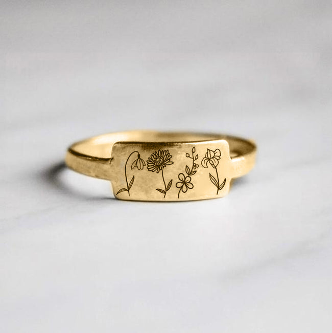 Sterling Silver Personalized Birth Flower Ring– romanticwork
