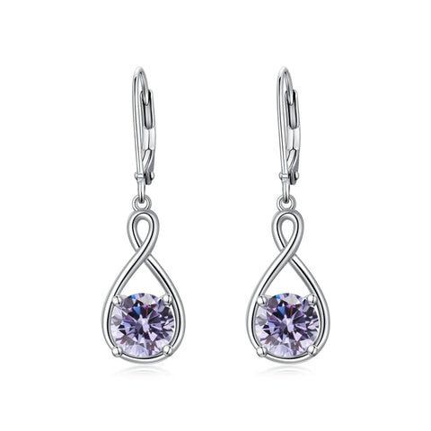 Dangle Drop Infinity Earrings 925 Sterling Silver Leverback Birstone Earrings 18K White Gold Jewelry for Women Girls