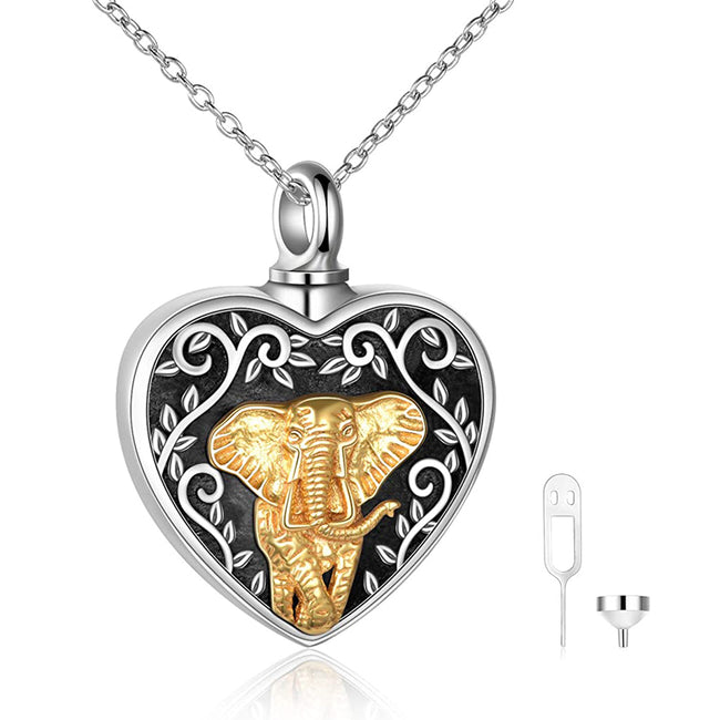 925 Sterling Silver Heart Urn Necklaces Elephant Necklace Always in My Heart Cremation Keepsake Necklace for Ashes