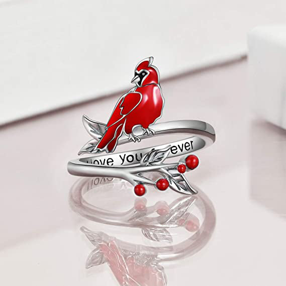Cardinal Ring Gifts for Women Sterling Silver Red Cardinal Adjustable Rings Jewelry for Mom Daughter Wife Girls