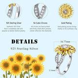 Sunflower Rings for Women Sterling Silver Cubic Zirconia Ring