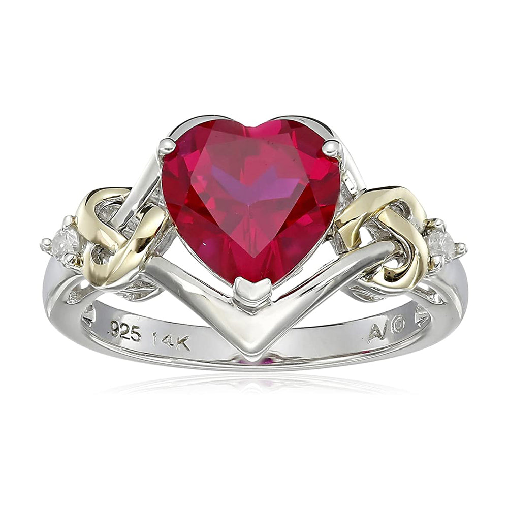 Sterling Silver Cubic Zirconia Heart Shaped Created Ruby Ring for Wedd ...