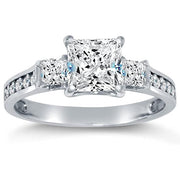 Solid 925 Sterling Silver Highest Quality CZ Cubic Zirconia 3 Three Stone Engagement Ring Wedding Ring - Princess Cut Solitaire with Round Side Stones (1.75cttw., 1.5ct. Center)