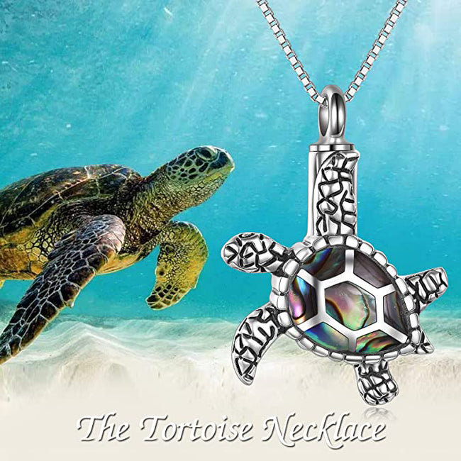 Sea Turtle Cremation Jewelry for Ashes Sterling Silver Urn Necklace Opal Abalone Shell Turtle Keepsake Memorial Necklace