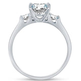 Solid 925 Sterling Silver Highest Quality CZ Cubic Zirconia 3 Three Stone Engagement Ring Wedding Ring - Princess Cut Solitaire with Round Side Stones (1.75cttw., 1.5ct. Center)