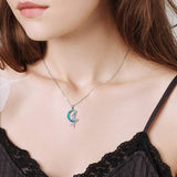 Sterling Silver Opal Sea Mermaid Crescent Moon Necklace Pendant for Girls Women Daughter