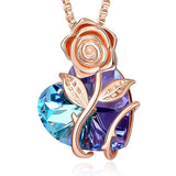925 Sterling Silver Rose and Heart Necklace Valentines Day Gifts for Women Crystal Pendant Necklace