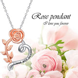 Sterling Silver Rose Flower Pendant Necklace for Women Valentines Day Gift