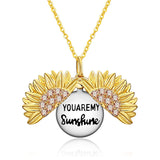 Sterling Silver Sunflower Necklace You are My Sunshine Jewelry For Women Locket with Engraved Message Gift For Her