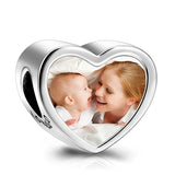 S925 Sterling Silver Personalized Photo Charm Fit Pandora Bracelet Necklace Customized Heart Round Shape Picture Bead