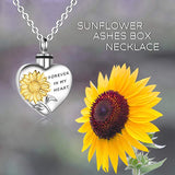 925 Sterling Silver Urn Necklace for Ashes Sunflower Heart-shaped Cremation Jewelry