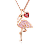 FLamingo Gifts for Women Sterling Silver Flamingo Pendant Necklace Birthstone Jewelry Birthday Gifts for Teens Girls