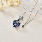 Sterling Silver Rose Flower Cremation Necklace For Ashes, Red/Blue Crystal Urn Necklace For Ashes For Women Memorial Jewelry