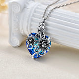 Sterling Silver Rose Flower Cremation Necklace For Ashes, Red/Blue Crystal Urn Necklace For Ashes For Women Memorial Jewelry