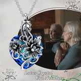 Sterling Silver Rose Flower Cremation Necklace For Ashes, Red/Blue Crystal Urn Necklace For Ashes For Women Memorial Jewelry