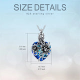 Sterling Silver Rose Flower Cremation Necklace For Ashes, Red/Blue Crystal Urn Necklace For Ashes For Women Memorial Jewelry