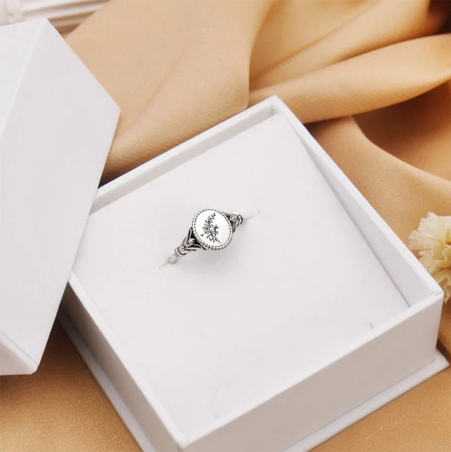 Sterling Silver Birth Flower Ring Nature Ring Birth Flower Jewelry Gifts for Her