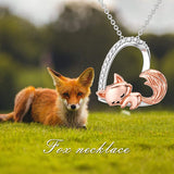 Fox Necklace Sterling Silver Cute Little Fox Heart Pendant Necklace Gifts for Girls Women Friends