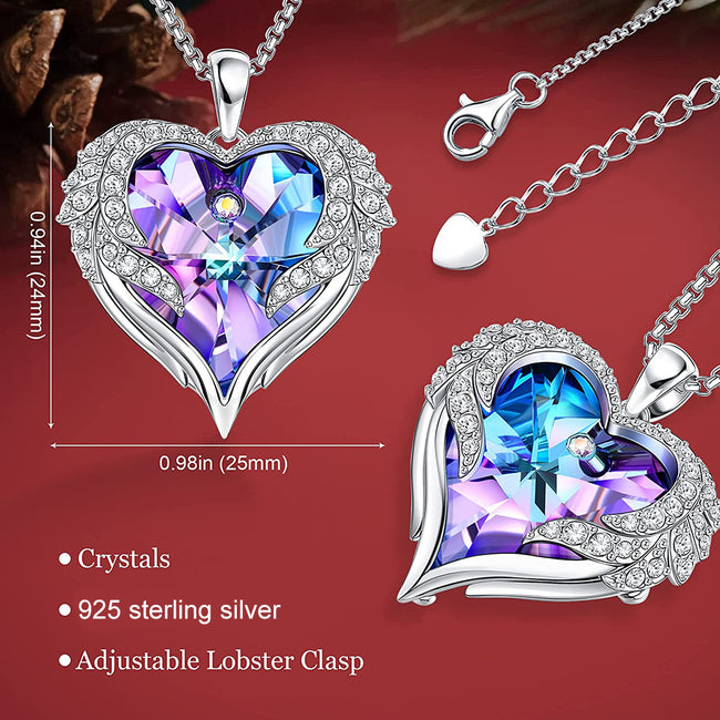 Crystal Heart Pendant Necklace Valentines Day Gift for Wife Girlfriend Women Kids