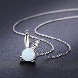 Opal Bunny Necklace Sterling Silver Cute Rabbit Necklace Opal Bunny Jewelry Gifts for Women Daughter Rabbit Lover