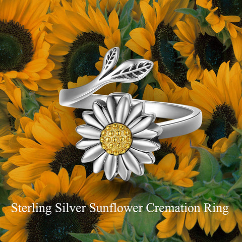 Sunflower Cremation Ring for Ashes 925 Sterling Silver Daisy Urn Ring Jewelry Keepsake Hair Memorial Locket for Women Mom