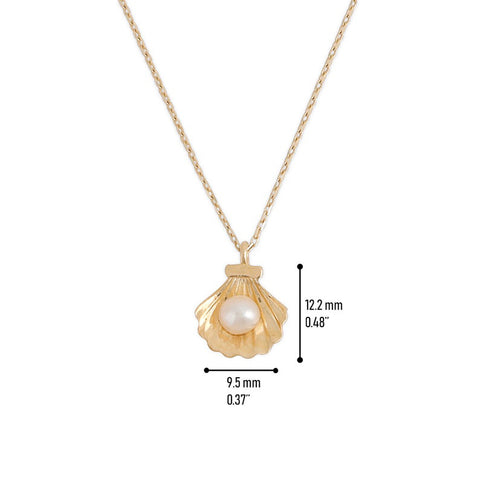 14K Gold Pearl in SeaShell Pendant Cockle Shell Necklace Pearl in Oyster Clam Oceanic Nautical Charm Pendant Gold Chain Necklace