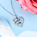 Personalized Heart Dolphin Necklace Custom Birthstones Necklace for Her Mother's Day