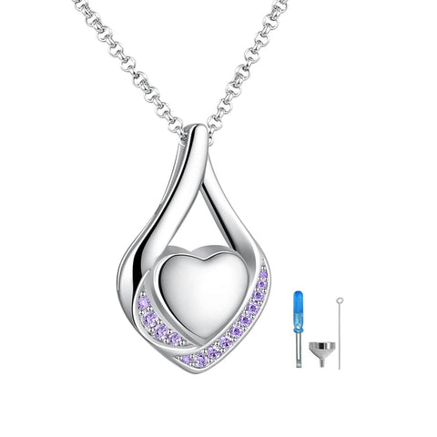 Sterling Silver Heart Shape Tear Dangle Urn Necklace for Ashes