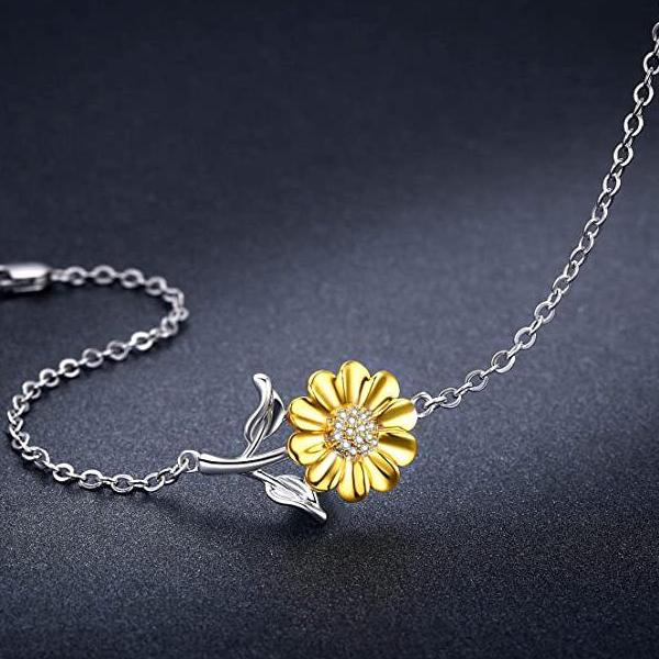 925 Silver Sunflower Bracelet Daisy Flower Jewelry Gift for Women Mom flower bracelet Romanticwork Jewelry 